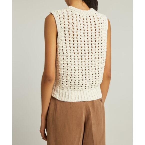 NWT Frame Tape Yarn Cropped Sweater Vest 100% Cotton Ivory Top Size Large - Picture 4 of 5